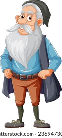 Old man cartoon character with long beard illustration