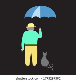 Old man and a Cat, Vector Illustration, Flat Design, Character Design