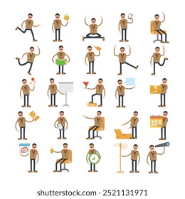 old man character avatars in various pose illustration