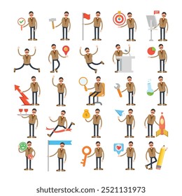 old man character avatars in various pose illustration