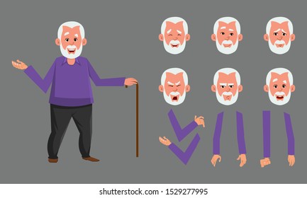 Old man character design set for animation, motion design or something else.