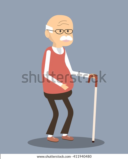 老人の性格 眼鏡と杖を持つ老人 ベクターイラストのおじいさん 上級者のフラットデザイン 老人 のベクター画像素材 ロイヤリティフリー