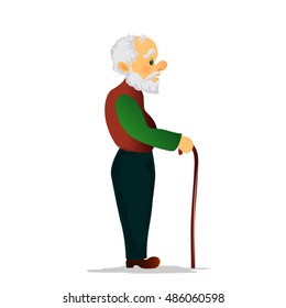 Old man character. An elderly man with walking cane. Vector illustration old man. Senior man flat design. Old man isolated on white background