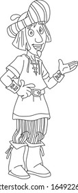 Old man character, historical clothing man, old Arab merchant, old western young person - coloring page