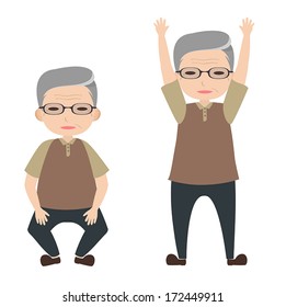Old man character with knee bending and arm lifting posture