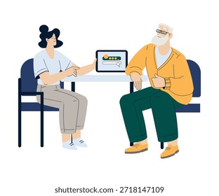 Personagem Velho Aprender Usar Internet e Moderno Gadget Vetor Ilustração