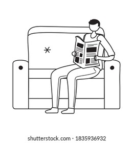 old man character reading newspaper on sofa isolated design vector illustration