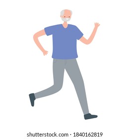 old man character running exercise activity isolated design white background vector illustration