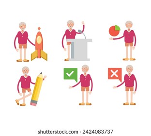 old man character in various poses vector illustration