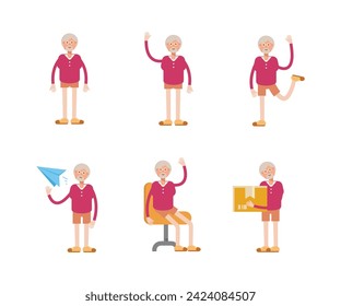 old man character in various poses vector illustration