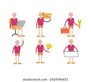 old man character in various poses vector illustration