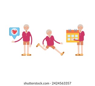 old man character in various poses vector illustration
