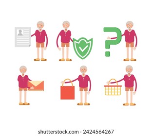 old man character in various poses vector illustration