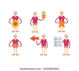 Alter Mann Figur in verschiedenen Posen Vektor-Illustration