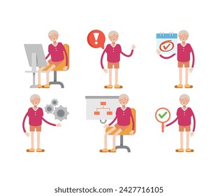 old man character in various poses vector illustration
