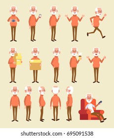 Old Man Character Vector Set. Flat Style Illustration.