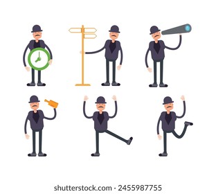 old man characters set in various poses vector illustration