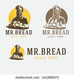 Old Man Chef Bakery Logo Template Vector