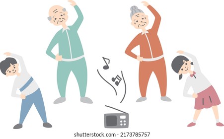 Old Man And Child Doing Radio Calisthenics