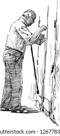old man closing the door