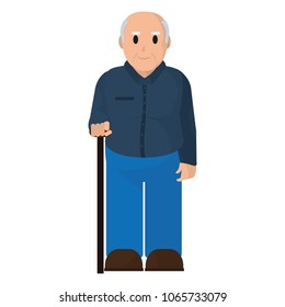 old man with clothes and walking stick