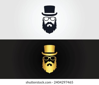 Old man cool face with beard logo design vector graphic symbol icon template.