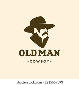 old man cowboy logo design vector illustration