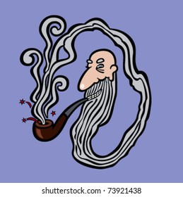Old man creating himself from the smoke from his pipe