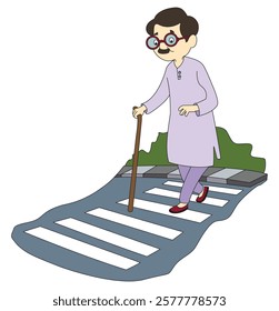 A old man crossing the road