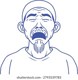 Old man crying expression vector doodle illustration