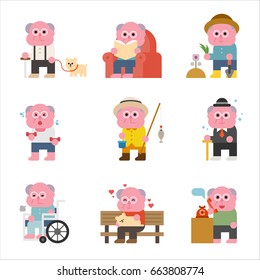 old man cute ratio character vector illustration flat design