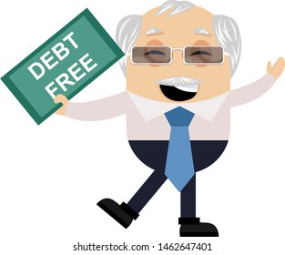 Old man debt free, illustration, vector on white background.