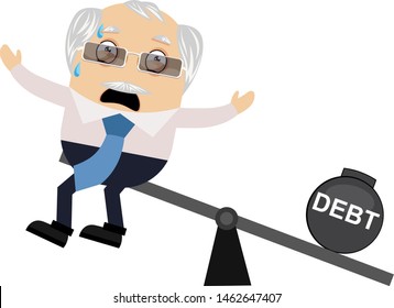 Viejo con deuda, ilustración, vector de fondo blanco.
