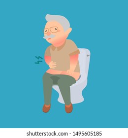 The old man was defecating in the toilet with difficulty 