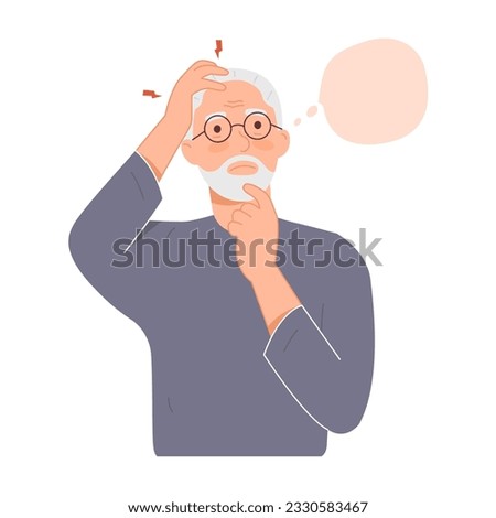 Old man with dementia and memory loss. Alzheimer's disease. Memory loss. Senior man with forgetfulness. modern trendy style. Hand drawn vector character illustration. Isolated on white background.