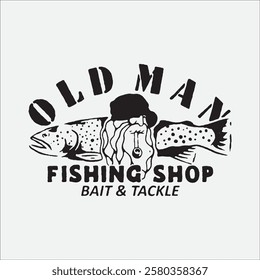 old man, design for anglers or fishing shops