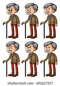 Old man with different facial expressions illustration