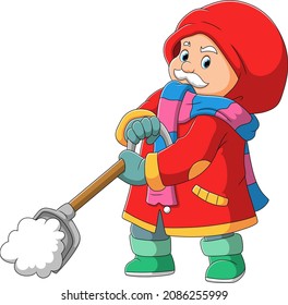 The old man is digging a snowflake of illustration