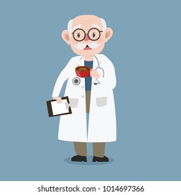 old man doctor with clipboard and stethoscope