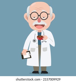 old man doctor drinking coffee