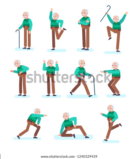 Old Man Does Stretches Warmup Exercises Stock Vector Royalty Free