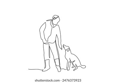 old man dog friend nature together life one line art design vector