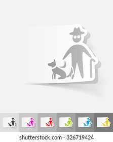 old man and dog paper sticker with shadow. Vector illustration