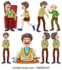 Old Man Doing Different Activities Illustration