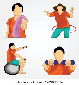 Old man doing exercise to get fit body - Vector illustration
