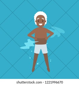 Old Man Doing Exercise In Swimming Pool. Elderly Character Have An Active Lifestyle. Senior In Water. Isolated Vector Flat Illustration