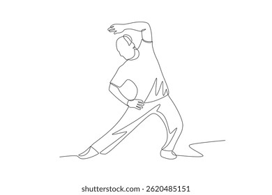 Old man doing gymnastics. Oldman exercise concept one-line drawing