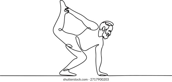 Homem velho fazendo ginástica. Oldman conceito exercício desenho de uma linha. uma linha Ícone desenho
