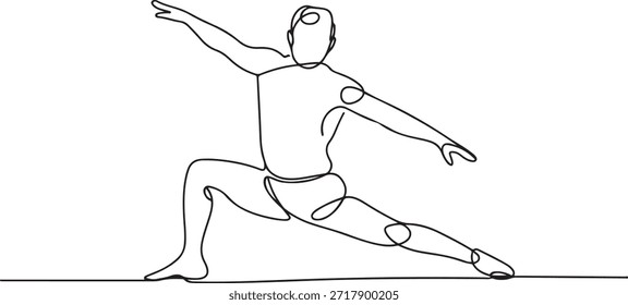 Old man doing gymnastics. Oldman exercise concept one-line drawing. one line Icon drawing
