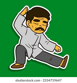 Old Man Doing Tai Chi Doodle Sticker Illustration